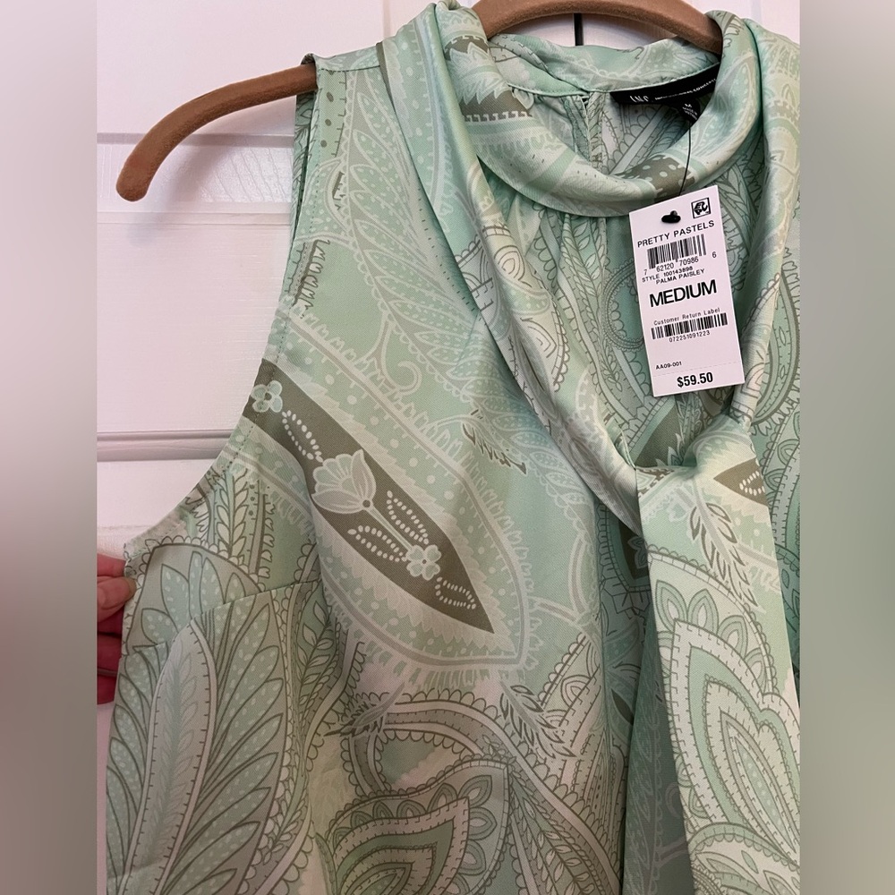 INC International Concepts Mint Paisley Sleeveless Blouse NWT Size M - Picture 4 of 10